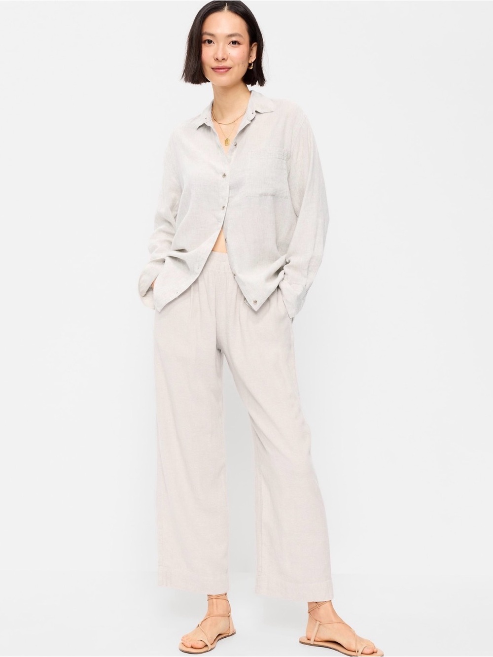 Old Navy High-Waisted Linen-Blend Straight Ankle Pants